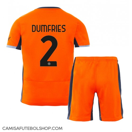 Camisa de time de futebol Inter Milan Denzel Dumfries #2 Replicas 3º Equipamento Infantil 2023-24 Manga Curta (+ Calças curtas)